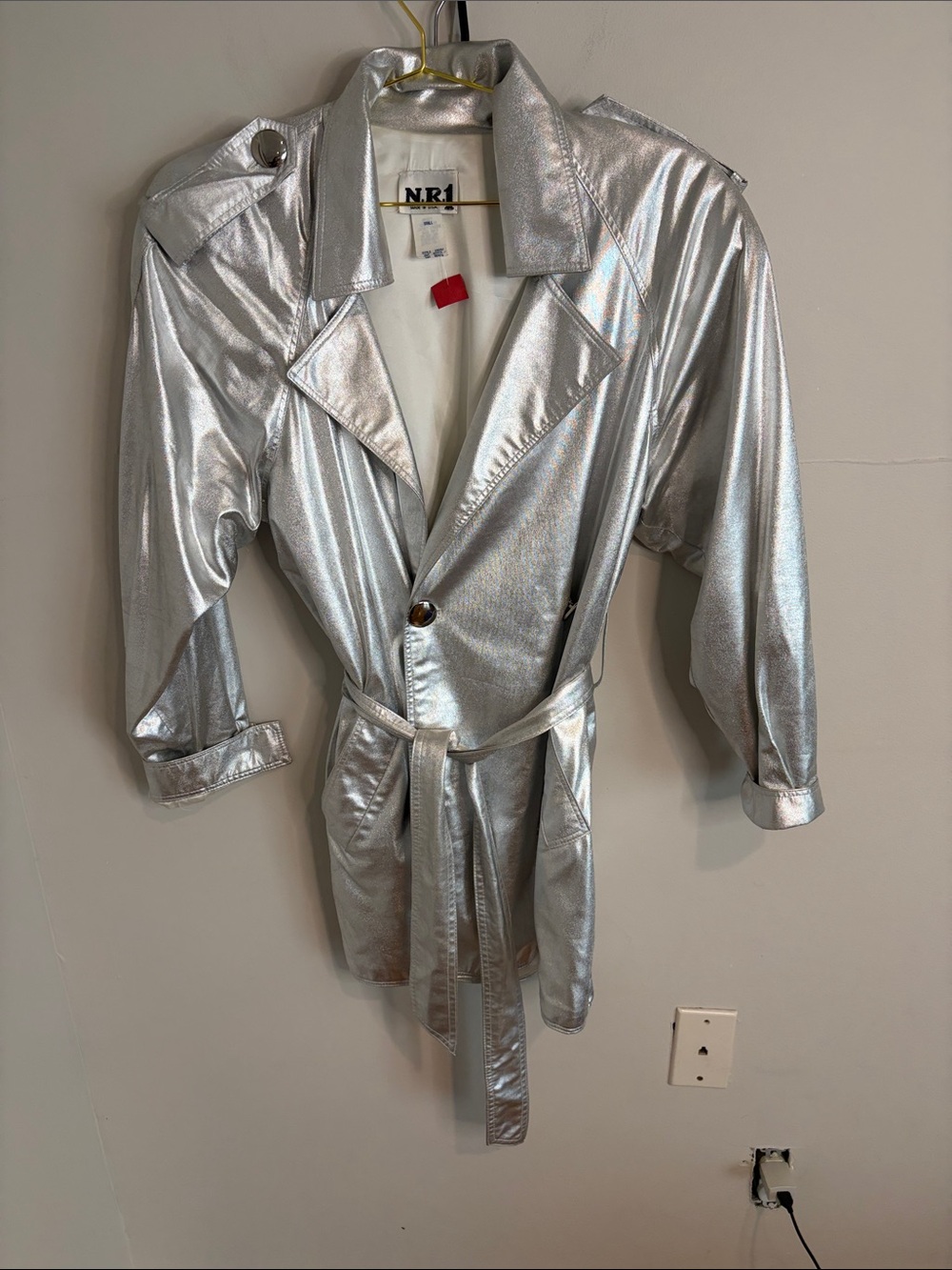 Silver Metallic Trench Coat with Belt